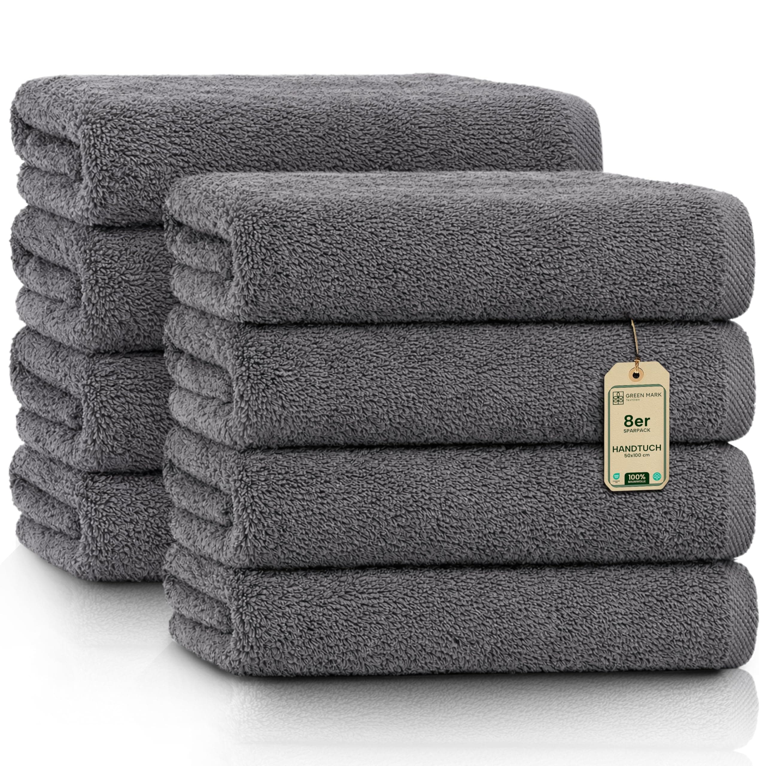 NatureMark Handtücher - Set mit 8 Stück – 100% Baumwolle, Weich & Saugfähig, Premium Qualität für Badezimmer, Spa und Fitness, 50 × 100cm, Anthrazit Grau Anthrazit Grau 50x100 cm Angebot bei HelloDeals