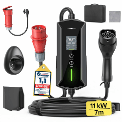 Mobile Wallbox 11kW 7M 6-16A, EV Charger mit CEE Adapter Typ 2 Ladekabel | Ladekabel Auto Einstellbare Leistung & Zeit, IP65 Wasserdicht, LCD-Anzeige, Ladekabel e Auto für Allen Gängigen EV & PHEVS 7M Schwarz Angebot bei HelloDeals