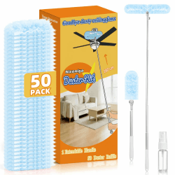 180cm Griff mit 50 Tücher für Swiffer Staubmagnet Nachfüllpack Set | 180cm Ausziehbarer Griff | 360°Nachfüllpack| Doppelkopf-Design| Perfekt kompatibel mit Swiffer Angebot bei HelloDeals