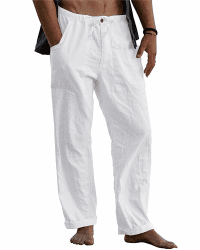 LVCBL Leinenhose Herren Sommer Herbst Lose Lässige Leinenhose mit Taschen Elastischer Bund L Weiß Angebot bei HelloDeals