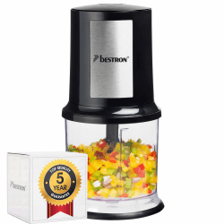 Bestron elektrischer Multi-Zerkleinerer, Universalzerkleinerer mit zwei Schneidemessern & 500ml Kapazität, große Pulstaste, 400 Watt, AKC200, Farbe: Schwarz / Silber Schwarz/Silber Angebot bei HelloDeals