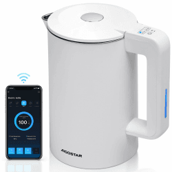 Aigostar Smart Wasserkocher mit Temperatureinstellung 40°C-100°C, Innen Ohne Plastik (100% Edelstahl), WLAN & Alexa, 1-12H Warmhaltefunktion, 1,7L Doppelwandig, Strix, 7-Farben LED, Weiß Angebot bei HelloDeals