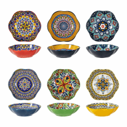 HENXFEN LEAD Salatschüssel aus Porzellan, 590ml Dessertschüssel Müslischale, Multifunktional Pastaschüssel in Blumenform für Eiscreme, Reis, Nachtisch, usw. Bunte, 6er Pack - Bohemian Style Mehrfarbig Angebot bei HelloDeals