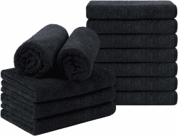 Orighty Schwarzes Salon-Handtuch, 12 Stück (Nicht bleichfest, 40,6 x 73,7 cm), superweiche und saugfähige Mikrofaser-Handtücher für Salon, Hand, Fitnessstudio, Bad, Spa und Haarpflege zu Hause 16 x 29 Zoll Angebot bei HelloDeals