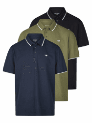 MUSTANG Poloshirt Herren Kurzarm 3er Pack Pablo Regular Fit Shirt Sommer | Basic Baumwolle Einfarbig Blau Grün Schwarz Weiß S M L XL XXL 3XL 4XL 5XL 6XL XL Multipack 2 (1017888-1103) Angebot bei HelloDeals