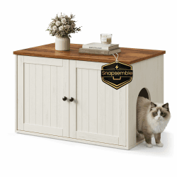 SONGMICS HOME Katzenklo-Schrank, superschnelle werkzeuglose Montage, Toolless-Technologie, Katzentoilette Schrank, Push-to-Open Türen, Katzenschrank, vintageweiß-honigbraun PCL233WJ05 80 x 50 x 50 cm Landhausstil weiß Angebot bei HelloDeals
