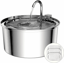 TOMXCUTE 3.2L Edelstahl-Katzenbrunnen für Katzen und kleine Hunde | Mit Wasserfall-Auslauf, spülmaschinenfestem Behälter und Filtersystem mit 1 Schwammfilter und 3 Kohlefiltern 3,2 l Wasserbrunnen für Katzen, Edelstahl Angebot bei HelloDeals