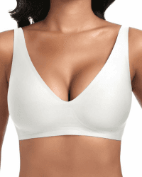 Jiuday Tiefer V Push Up BH Damen ohne Bügel Bequemer Jelly BH für Große Brüste Starker Halt Seamless Soft Bra Bügelloser Gepolstert Glatter Nahtloser Bralette L #1 Weiß Angebot bei HelloDeals