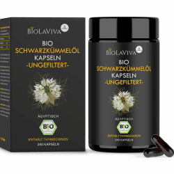 Premium BIO Schwarzkümmelöl Kapseln ungefiltert– reich an Thymochinon – 240 vegane Kapseln 4-Monats-Vorrat – Nigella sativa, laborgeprüft & in Deutschland hergestellt – lichtgeschütztes Violettglas 240 Kapseln (145 g) Angebot bei HelloDeals