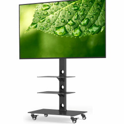 BONTEC TV Ständer Rollbar für 30-70 Zoll Fernseher, 3 Ablagen, bis zu 40 kg | Fernsehständer mit Rollen, 6 Höhenstufen und 3 Ablagen aus gehärtetem Glas, max. VESA 600x400 mm 3 Glasablage Angebot bei HelloDeals