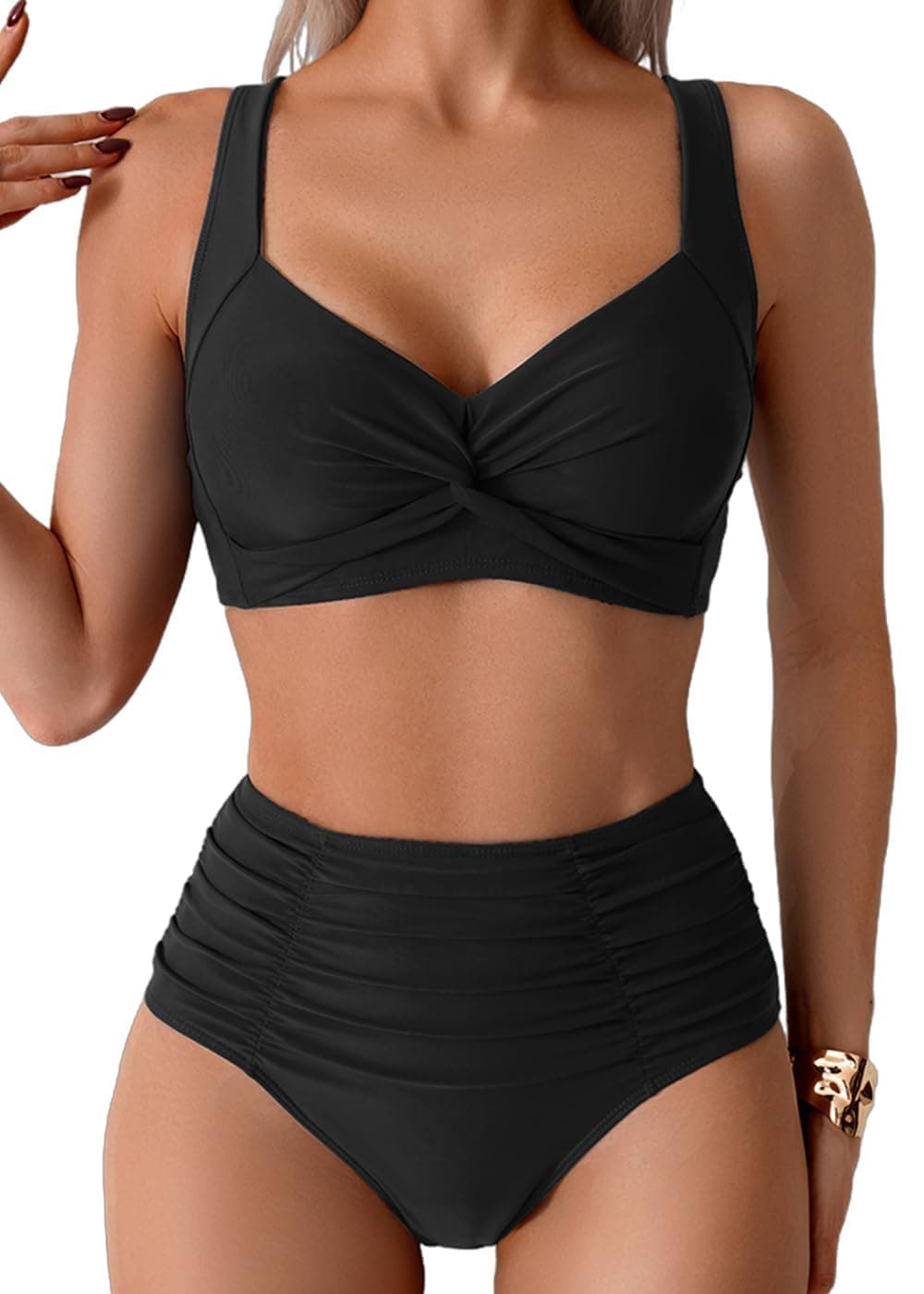 Damen Badeanzüge Bikini Set, Bauchweg Lace Up Badeanzug Zweiteiliger Bauchweg Bademode Swimsuit für Damen L Schwarz Angebot bei HelloDeals
