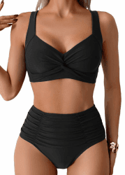 Damen Badeanzüge Bikini Set, Bauchweg Lace Up Badeanzug Zweiteiliger Bauchweg Bademode Swimsuit für Damen L Schwarz Angebot bei HelloDeals