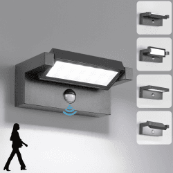 LED Wandleuchte Aussen Innen mit Bewegungsmelder,22W Außenlampe Wand,IP65 Wasserdichte Außenwandleuchte 6500K Kaltweiß Wandlampe,Aussenleuchte mit 350° Schwenkbar Panel für Garten Terrasse Dunkelgrau | Terrassenleuchte, IP65, wasserdicht, Kaltweiß, für de Angebot bei HelloDeals