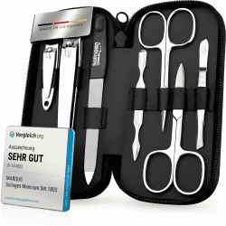Solingen Maniküre-Set - Vergleichsgewinner mit bestem Preis/Leistung - Echtes Ledertasche praktisch und weich - 7-teiliger kompletter Satz für Damen und Herren MarQus aus glänzendem vernickeltem Stahl 1. Svart Angebot bei HelloDeals