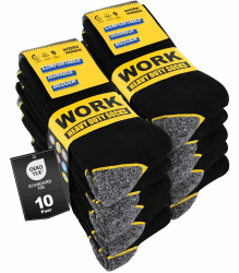Arbeitssocken Herren, 10 Paar, Gepolstert & Verstärkt, WORK Socks | Lange aus DuraFlex Tech Fabric mit Komfortbund und Airflow-Struktur; verstärkte Ferse und Spitze für Arbeit 43-46 Schwarz Angebot bei HelloDeals