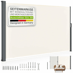 Juskys® Seitenmarkise Dubai 190 x 300 cm ausziehbar Blickdicht, Sichtschutz für Balkon & Terrasse, Seitenrollo mit Wandhalterung - beige Beige 300 x 190 cm Angebot bei HelloDeals