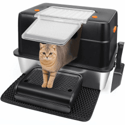 Vivifying Katzenklo Edelstahl mit Deckel, XL Leicht zu Reinigen und Geruchsresistent Katzentoilette Edelstahl, Rostfreier Stahl Katzenklo mit Pedals, Schaufel und Matte (Schwarz) Angebot bei HelloDeals