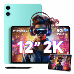 ODEA Tablet 12 Zoll 2K Display Android Tablets mit Stift und Hülle, 8000mAh | 128GB ROM((bis 2TB TF), CPU T7200, Widevine L1, GPS, 5GHz WLAN, BT5.0, 13MP+8MP Tablet Unterstützung Gemini AI, Blaugrün Angebot bei HelloDeals