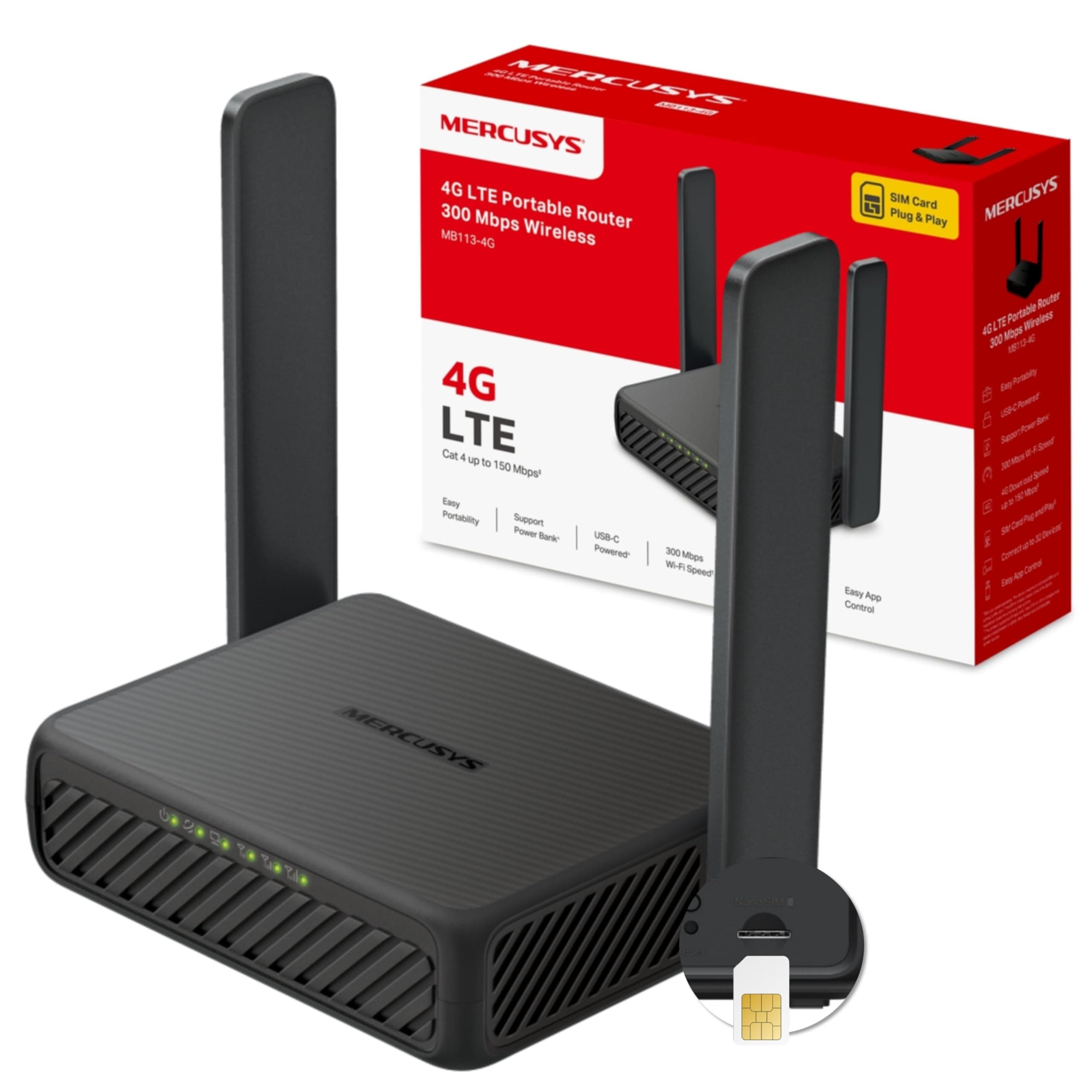 Mercusys MB113-4G LTE WLAN Router, mobiler 4G Router Tragbarer mit SIM-Karte, Cat 4 bis zu 150 Mbit/s, 2× 100 Mbps Ports, OpenVPN, Plug & Play, bis zu 32 Geräte, Powerbank-Betrieb | Internet ohne Glasfaser überall. SIM-Karte einlegen und fertig. Kindersic Angebot bei HelloDeals