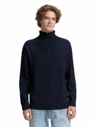 Tom Tailor Denim Herren 1047962 Troyer Strickpullover aus Baumwolle S 10668 - Sky Captain Blue Angebot bei HelloDeals