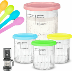 4 Stück Container for Ninja Creami Deluxe Pints,Replacement for Ninja Creami Deluxe Pints and Lids,Tubs Accessories for NC500 NC501 Series, BPA-Free 24 oz Angebot bei HelloDeals