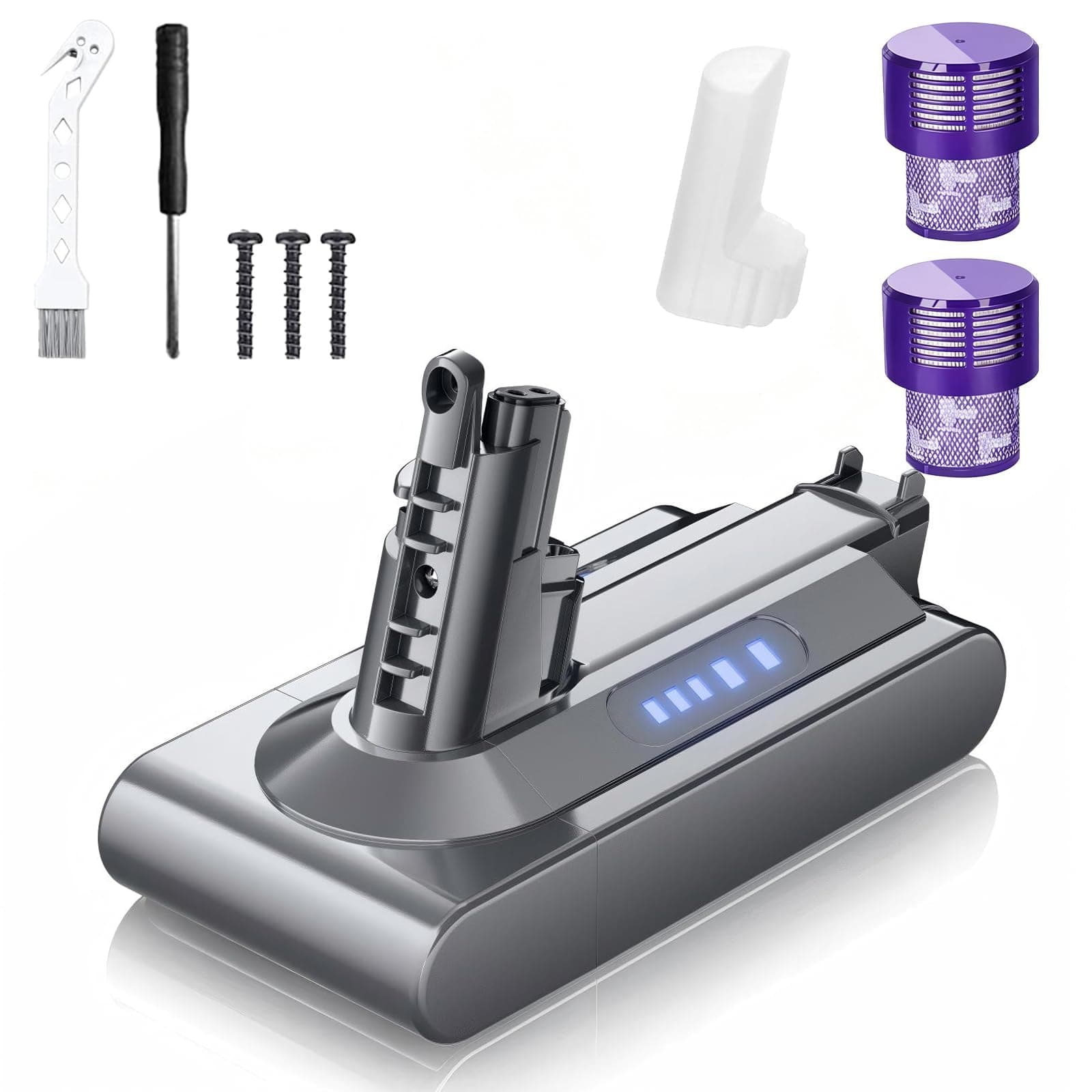 V10 Akku 25.2V 8000mAh Ersatz für Dyson V10 Akku-Staubsauger mit Zubehör | SV12 Absolute Animal Motörhead Fluffy Total Clean Cyclone 206340 969352-02 (3 Schrauben+2 Filter+1 Pinsel+1 Schraubenzieher) grau V10 Angebot bei HelloDeals