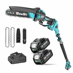 SEESII 2-in-1 Hochentaster Akku, 8 Zoll Teleskop Kettensäge für Gartengerät | Mini Kettensäge Akku mit 2 * 4.0Ah Akku Kompatible mit Makita Akku 18V, für Baumbeschneiden & Holzschneiden Himmelblau Angebot bei HelloDeals