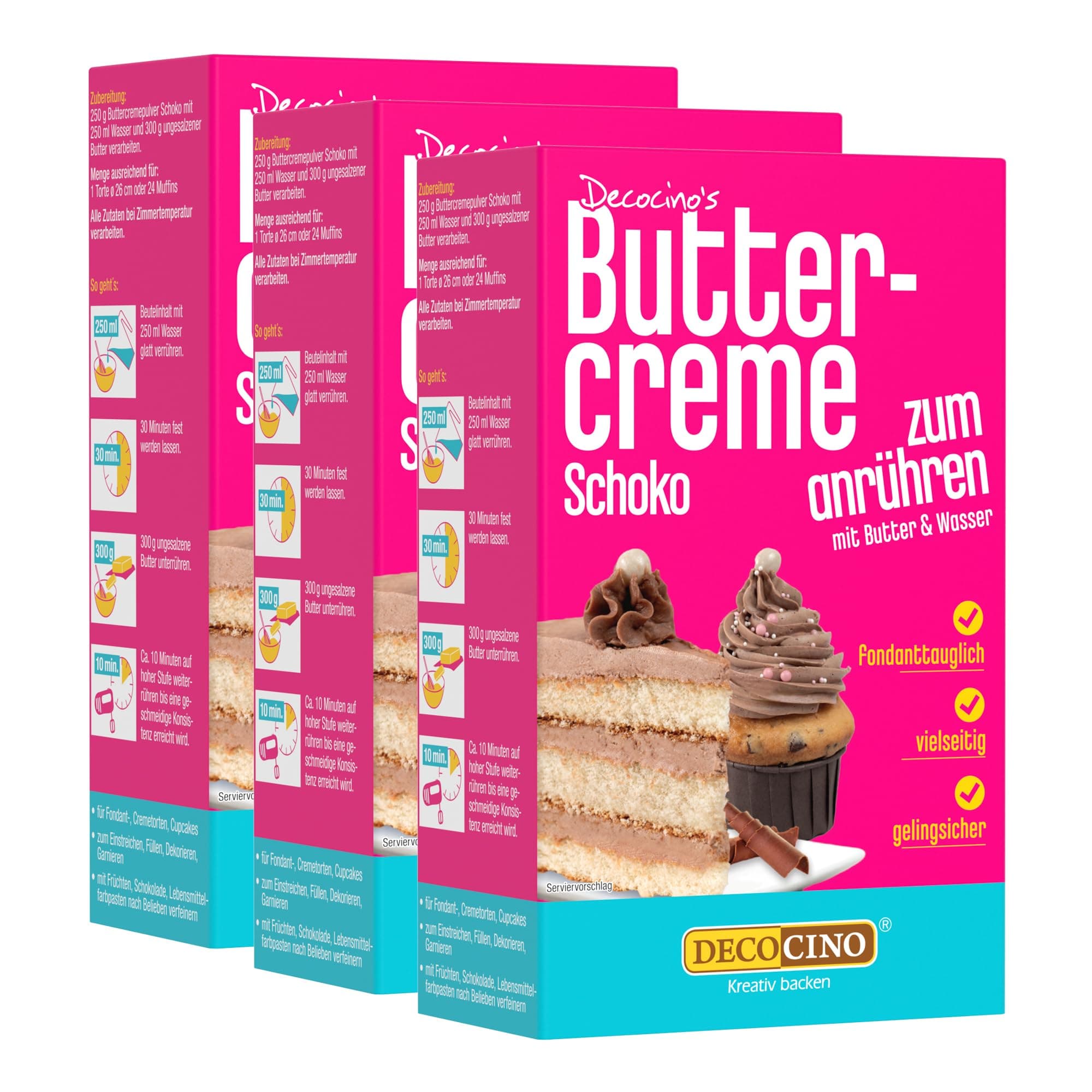 DECOCINO Schoko Buttercreme Fertigmischung 3x 250 g Tortencreme Schoko 250 g (3er Pack) Angebot bei HelloDeals
