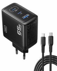 INIU USB C Ladegerät, 65W 3-Port Laptop Schnellladegerät mit 1.5m Kabel | Fortschrittlicher Schutz, Klappbarer, GaN, Laptop Ladegerät für MacBook Pro, iPad, iPhone 17 16, Samsung S25, Switch 2 etc 65W USB C*2+USB A Schwarz Angebot bei HelloDeals