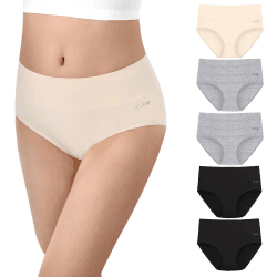 anqier Unterhosen Damen 5er Pack Stretch Baumwolle Hohe Taille Slips Damen Black*2+light Gray*2+skin Tone*1 M Angebot bei HelloDeals