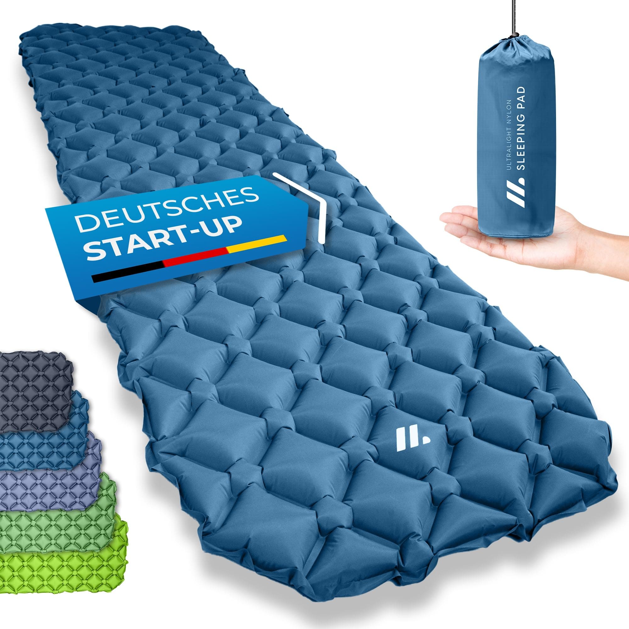 NORDMUT Isomatte Ultraleicht [mit Reparaturset] kleines Packmaß - Aufblasbare Luftmatratze Camping - Camping Matratze Wetterfest für Outdoor Zelt & Festivals - Blau Angebot bei HelloDeals