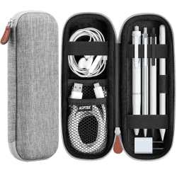 AGPTEK Apple Pencil Hülle (1. und 2. Generation), Premium Kunstleder Tasche | Schutzhülle, unterstützt für Samsung, Huawei, Surface Pro Eingabestift mit Ablagefach und passend für USB Kabel, Grau Angebot bei HelloDeals