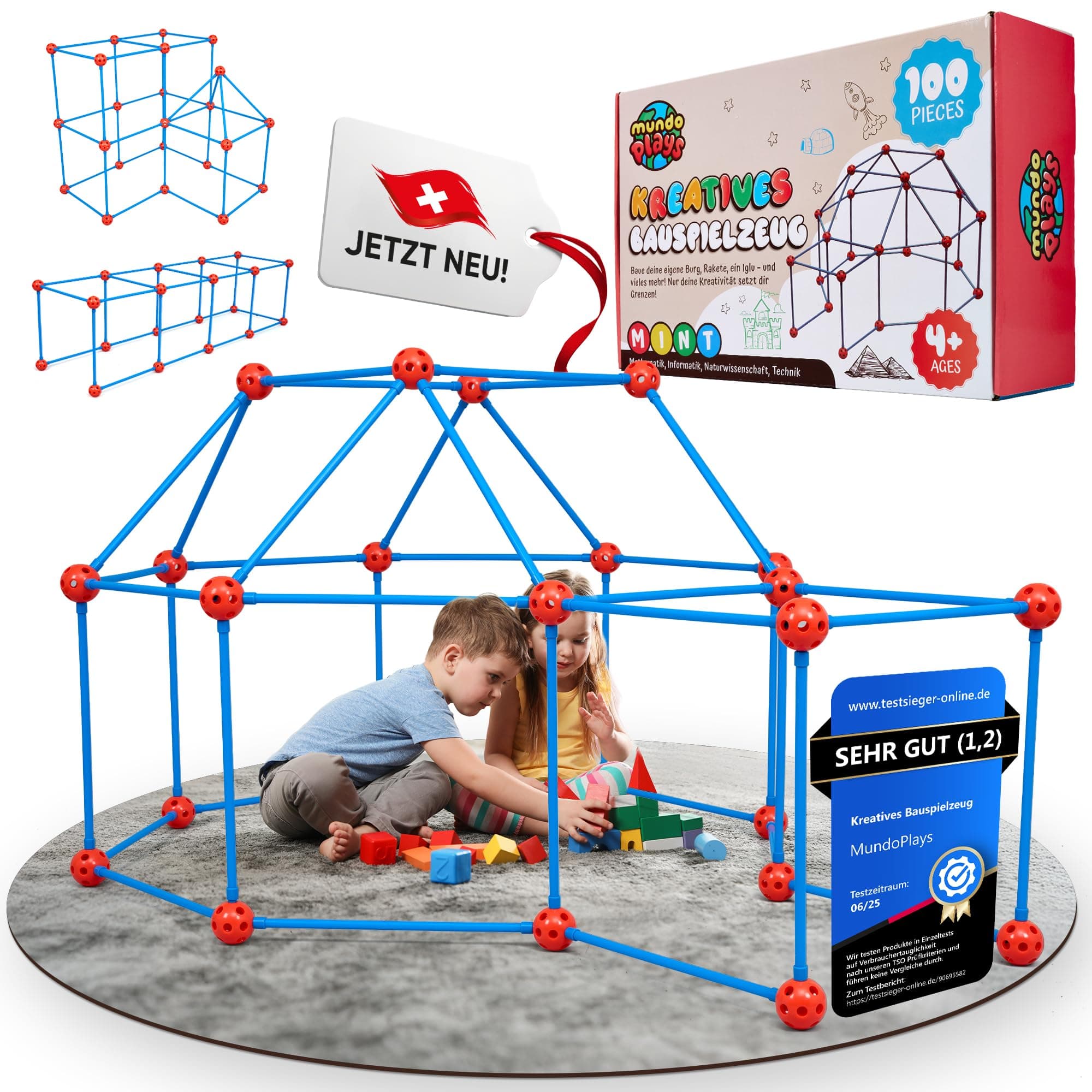 Konstruktionsspielzeug/Bauspielzeug für Outdoor und Indoor [Sicher und Stabil] 100 Teile Gartenspielzeug Kinderzelt Indoor Höhle Bauen Kinder kreativ Set für Kinder Kreatives Bauspielzeug Angebot bei HelloDeals