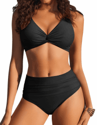 Ekouaer Bikini Damen Set Bauchweg Push Up High Waist Sexy | Wickeloptik, Kreuzdesign, V-Ausschnitt, Rückenschnürung, Für Strand und Bademode, Zweiteiliger Badeanzug Schwarz XL Angebot bei HelloDeals