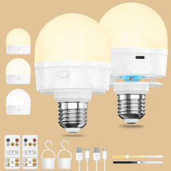 E27 Aufladbare Glühbirne mit Fernbedienung USB C Led Lampe Akku | mit 2200mAh Batterie & Magnet Haken, 3 Farben Dimmbar Timer für Outdoor Licht Camping Hängelampe Notlicht-2 Stück Angebot bei HelloDeals