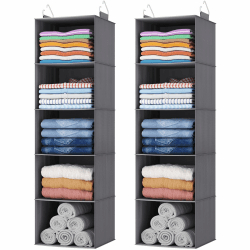 Lifewit Hängeregal und Schrank Organizer Kleiderschrank, 2 Stück, Grau | Hängesystem, Hängeaufbewahrung aus Stoff, Ordnungssystem Kleiderschrank, Faltbar, Platzsparend, mit Metallhaken Grau 2 Angebot bei HelloDeals