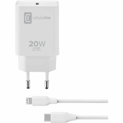 Cellularline | Netzwerk-Ladegerät | 20-W-USB-C-Netzladegerät zum Laden mit maximaler Geschwindigkeit von iPhone 8 und höher mit USB-C-zu-Lightning-Kabel Angebot bei HelloDeals