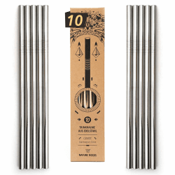 Nature Nerds - wiederverwendbare Edelstahl-Trinkhalme (10 Stück) gerade | Trinkröhrchen im Set, spülmaschinengeeignet, Strohhalme mit Reinigungsbürste, plastikfrei verpackt Angebot bei HelloDeals