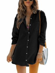 Cicy Bell Damen Langärmel Bluse Sommer Musselin Tops Strandkleid XXL Schwarz Angebot bei HelloDeals