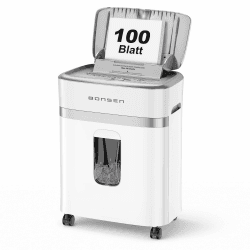 BONSEN Aktenvernichter mit 100 Blatt Auto-Feed, P-4 Mikroschnitt Schredder | leiser ≤60dB mit 30 Min. Dauerbetrieb für Büro und Homeoffice, S9201 100sheets+White-Silver Angebot bei HelloDeals