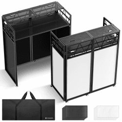 CAHAYA DJ Booth, Faltbarer DJ Tisch mit Doppelablage, 103,5×50 cm | Schwarze & Weiße Stretchhussen, 2 Kabelöffnungen und 600D Tragetasche – für Hochzeiten, Partys, Events & Mobile Gigs Doppelstöckig-Schwarz Angebot bei HelloDeals