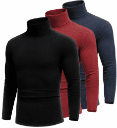 COOFANDY Rollkragenshirt Herren 1 or 3er Pack | Elastischer Thermo-Feinstrick, Leichter Unterzieh Rollkragenpullover 3XL Schwarz/Persisches Blau/Weinrot 3er Angebot bei HelloDeals