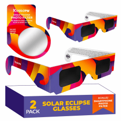 Sonnenfinsternis Brille Zugelassen 2026, 2er-Pack, ISO Zertifiziert, Beobachtungsbrillen für die Sonnenfinsternis zur Direkten Sonnenbeobachtung, Inklusive Smartphone Fotofilter, Buntes Design Angebot bei HelloDeals