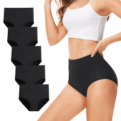 Unterhosen Damen Hohe Taille Baumwolle 5er Pack Atmungsaktive Slips | High Waist Unterwäsche Frauen, Bauchweg Unterhose Weich Stretch, Bequem im Wochenbett und nach Kaiserschnitt Miederhose Schwarz XXL Angebot bei HelloDeals