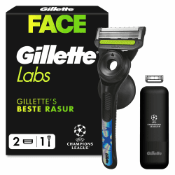Gillette Labs Rasierer Herren, Nassrasierer, Metall, Schwarz | UEFA Champions League Special Edition, Inkl. 1 Handstück, 2 Rasierklingen, 1 Wandhalterung Und Reiseetui Rasierer + 2 Klingen + Duschhänger + Etui Angebot bei HelloDeals