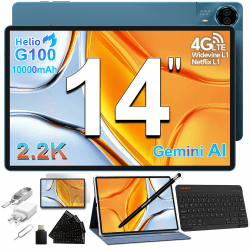 TECLAST T70 Tablet 14 Zoll 2.2K Gaming Tablets, Helio G100 2.2GHz Octa-Core, 10000mAh/18W PD, 20GB RAM+128GB(8TB TF), 4G LTE Dual SIM, Widevine L1, GPS, 13MP, Gemini AI Tablet mit Tastatur+Stift+Hülle Light Blue Angebot bei HelloDeals