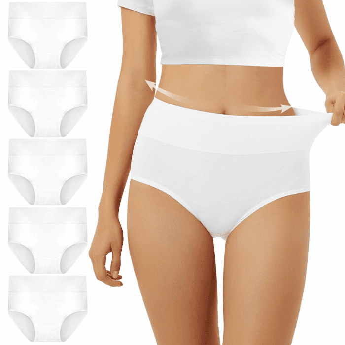 FALARY Unterhosen Damen Baumwolle Hohe Taille 5er Pack Stretch Atmungsaktiv Panties Weich Frauen Unterwäsche Weiß XL Angebot bei HelloDeals