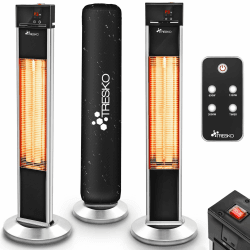 TRESKO® Infrarot Heizstrahler 2000W mit Fernbedienung für Innen & Außen | Stand-Wärmestrahler Terrasse elektrisch mit 3 Heizstufen | Terrassenstrahler Outdoor | Infrarotstrahler mit LED-Anzeige Silber Angebot bei HelloDeals
