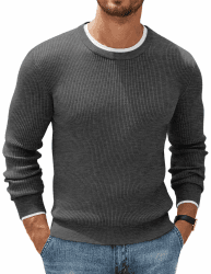 COOFANDY Herren Rundhals Pullover Basic Strickpullover Feinstrick Business Pullover Männer Ribbed Sweater Pulli Winterpullover Dunkelgrau M Angebot bei HelloDeals
