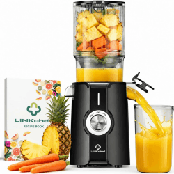LINKChef Slow Juicer Entsafter Elektrisch, 200W Kaltentsafter mit 115mm Einfüllschacht für Ganze Früchte, 1,2L Entsafter Gemüse und Obst Testsieger, Leicht zu reinigen, Inkl. Saftrezepte,Tech-Schwarz Angebot bei HelloDeals